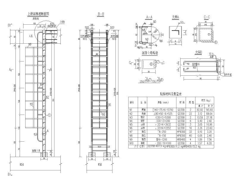 桥塔横梁内爬梯构造图