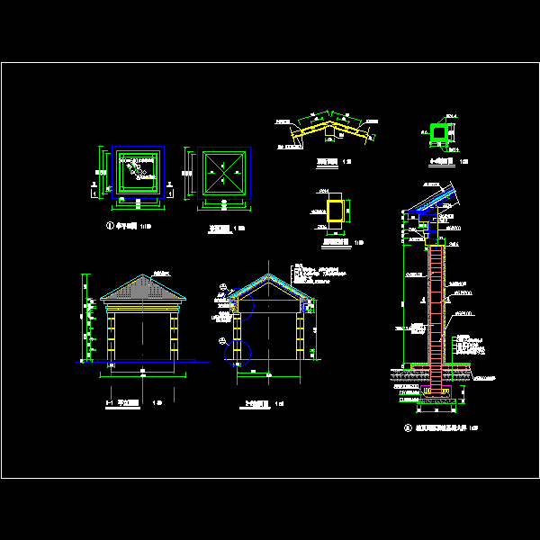蓝色瓦顶方亭详细设计CAD图纸(梁配筋图) - 1