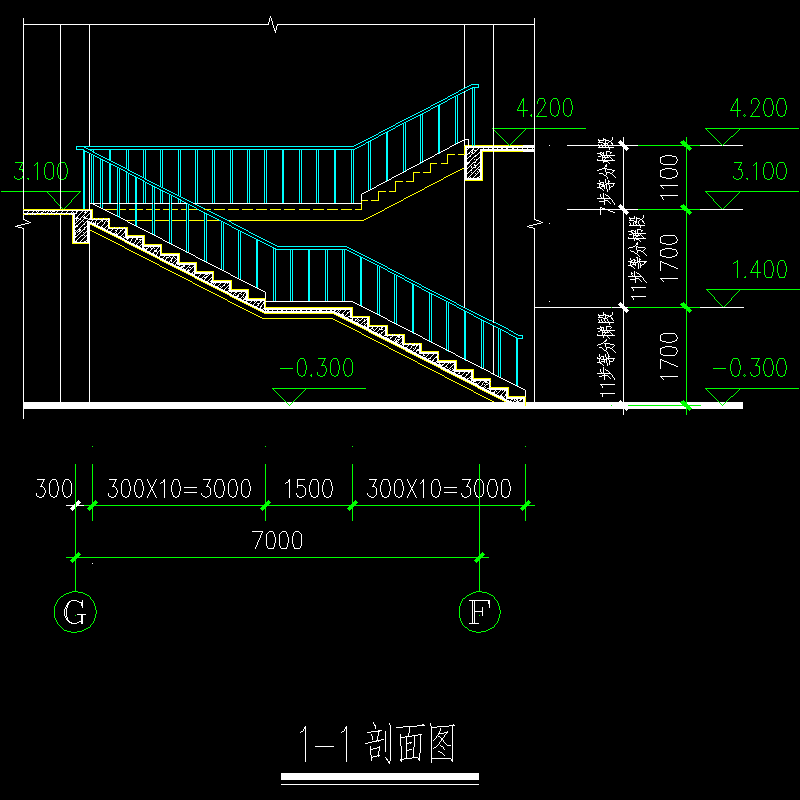 4层游泳馆楼梯大CAD详图纸 - 1