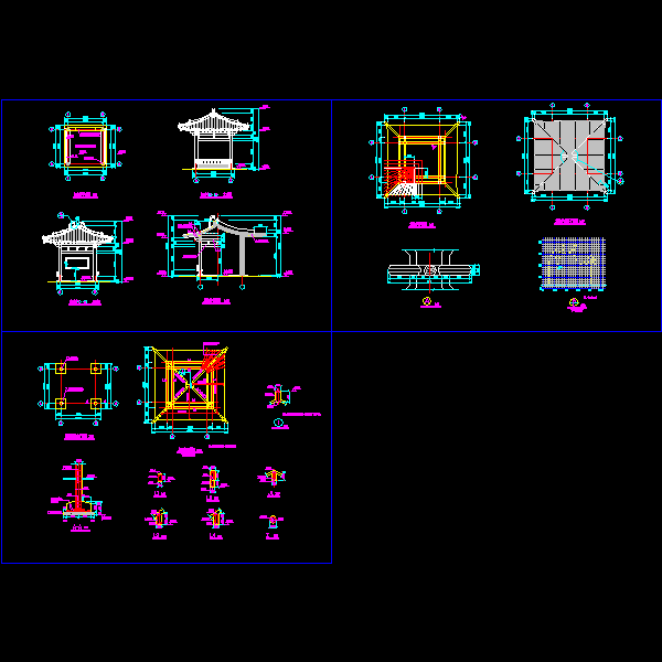 四角古典凉亭施工详细设计CAD图纸 - 1