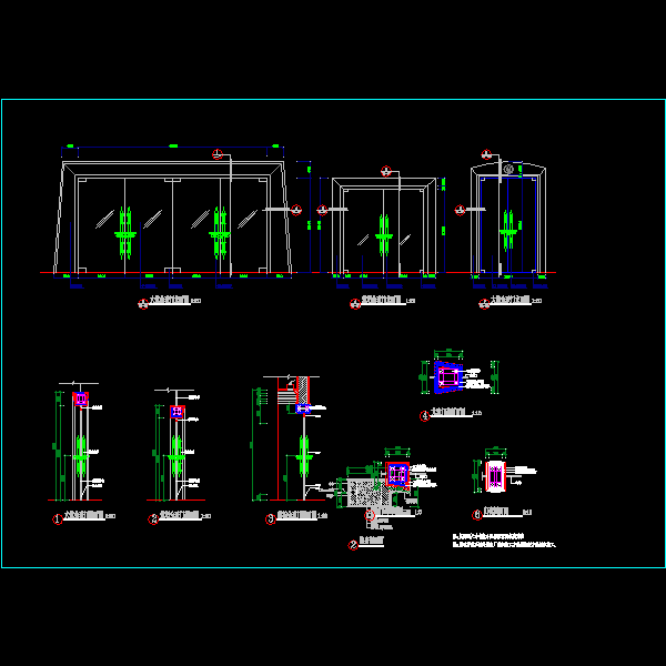 大堂等玻璃大门安装详细设计CAD图纸(立面图) - 1