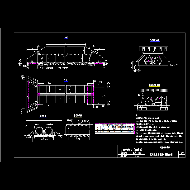 正交双孔圆管涵一般布置CAD图纸 - 1