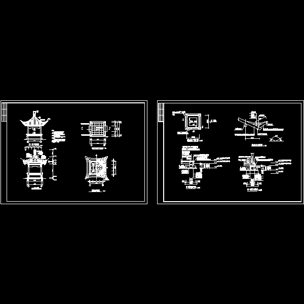 四角仿古亭施工CAD详大样图 - 1