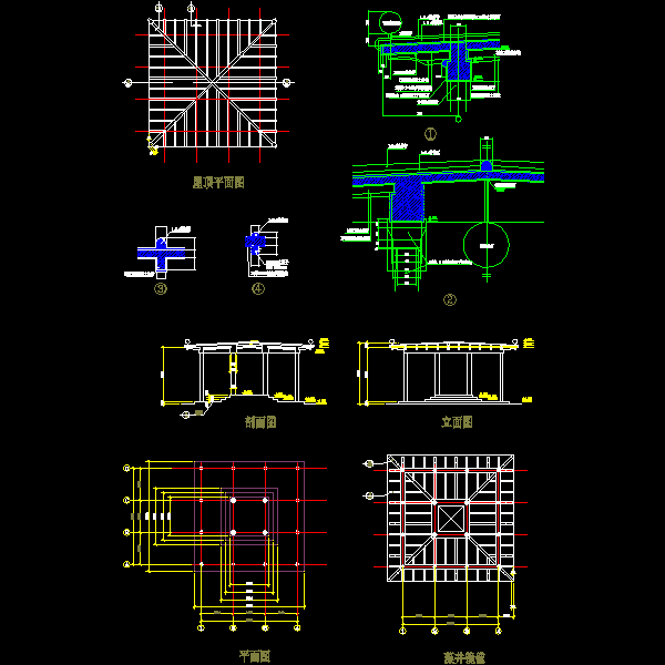 四角亭施工大样及节点详细设计CAD图纸 - 1