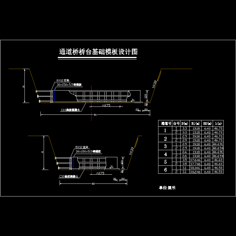 通道桥桥台基础模板设计构造CAD详图纸 - 1