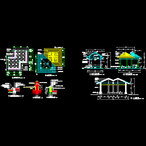 特色景观双亭施工详细设计CAD图纸 - 1