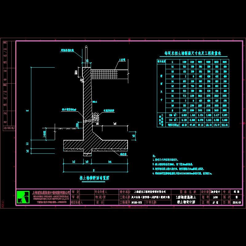 L型钢筋混凝土挡土墙设计CAD图纸 - 1