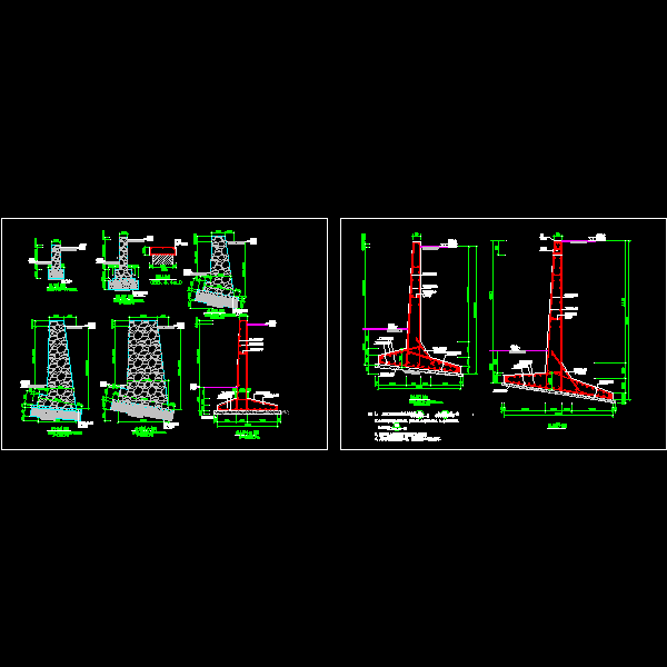 6种挡土墙剖面详细设计CAD图纸(混凝土压顶) - 1