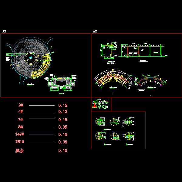 弧形木质廊架施工CAD详图纸 - 1