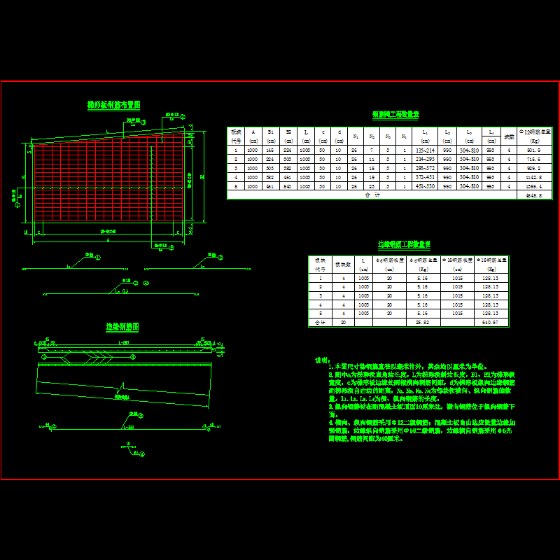 刚性路面梯形板钢筋布置节点构造CAD详图纸 - 1