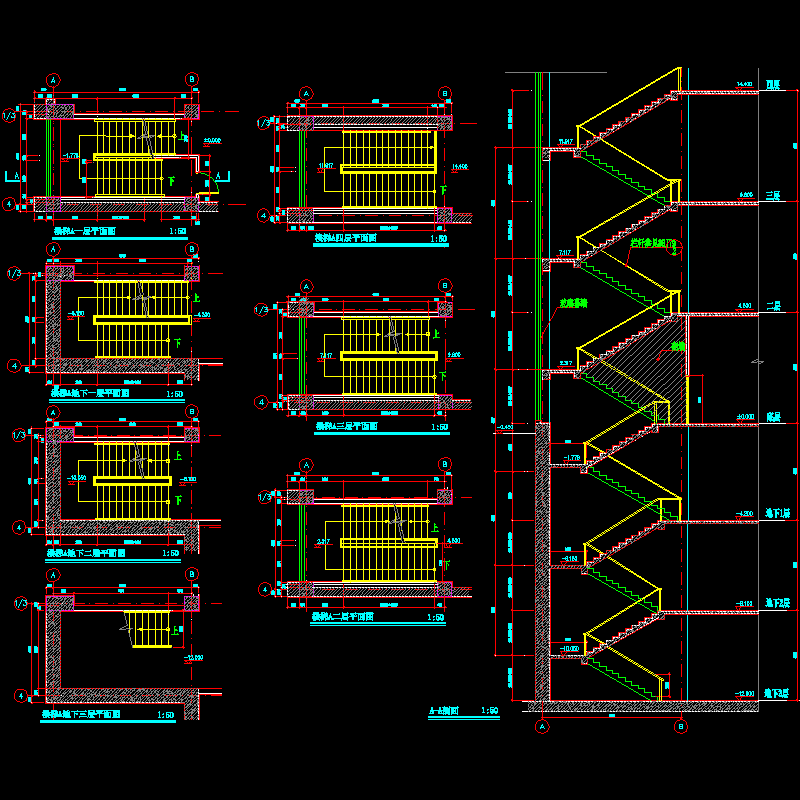 4层党校商业中心楼梯CAD详图纸 - 1