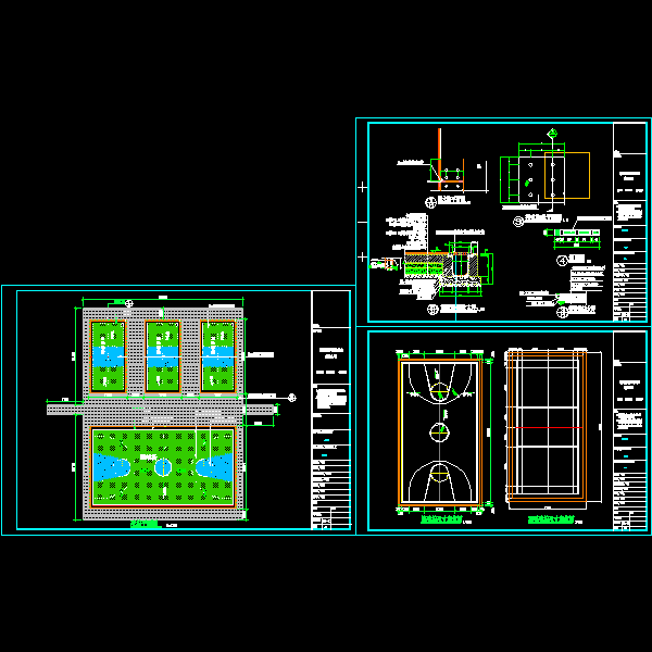 羽毛球场篮球场大样设计CAD图纸 - 1