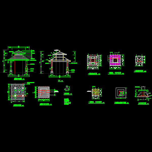 双层重檐亭施工设计CAD图纸详图(结构布置图) - 1