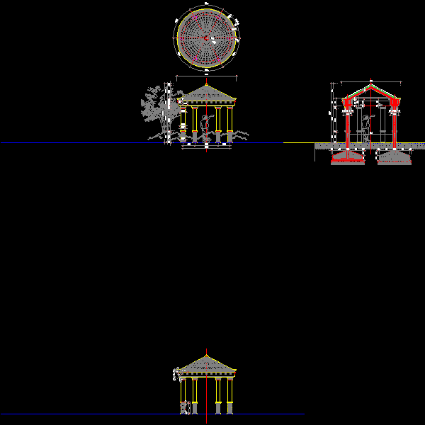 特色园形亭子设计CAD详图纸（钢筋混凝土结构） - 1
