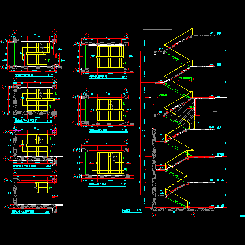 4层党校商业中心楼梯CAD详图纸 - 1