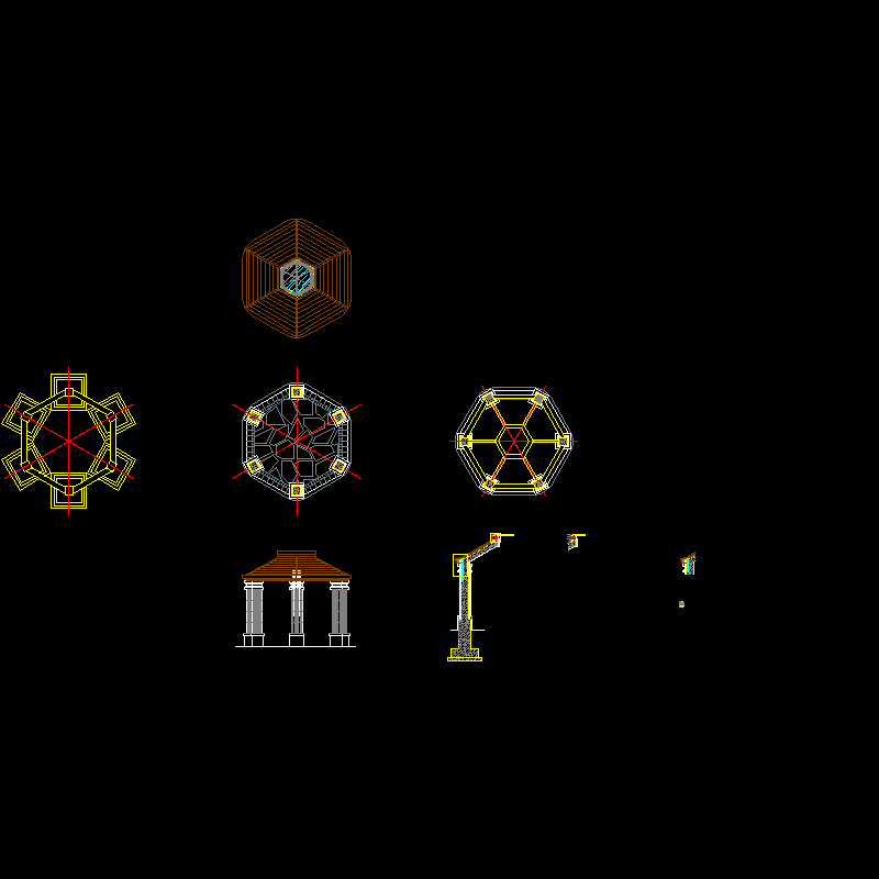 防腐木六角亭CAD施工图纸 - 1