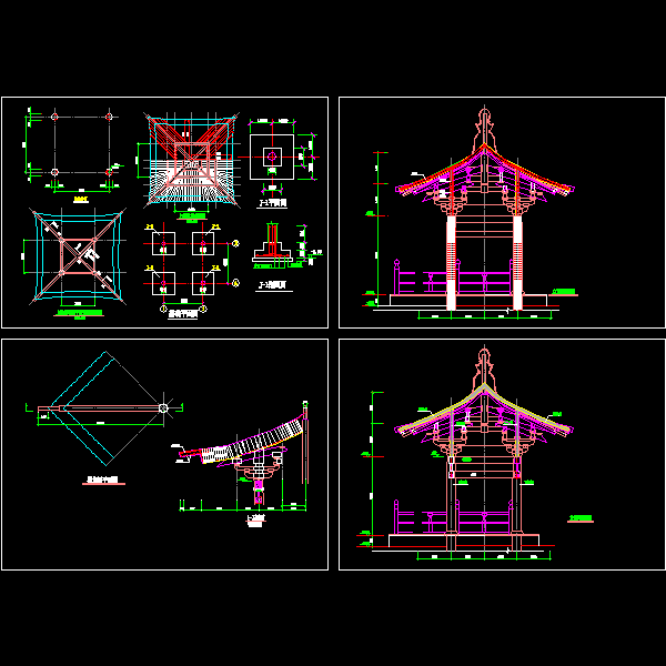 单檐亭子结构设计CAD图纸 - 1