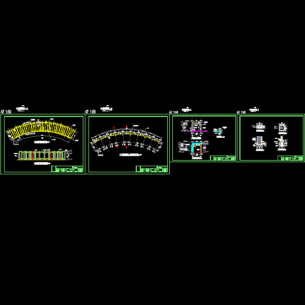 弧形观演木廊架施工详细设计CAD图纸 - 1