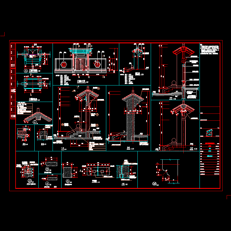 中式门楼节点CAD详图纸 - 1