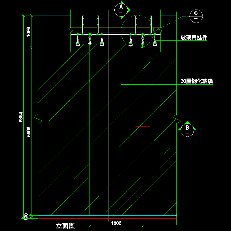 吊挂式玻璃幕墙节点构造CAD详图纸（八）（立面图纸） - 1