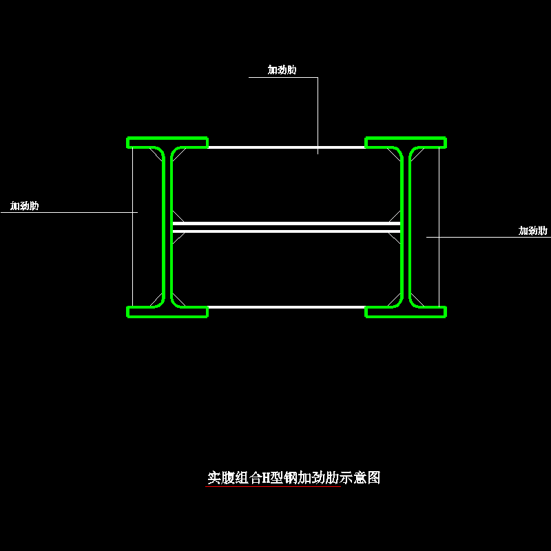 实腹组合H型钢加劲肋示意图纸节点构造CAD详图纸 - 1