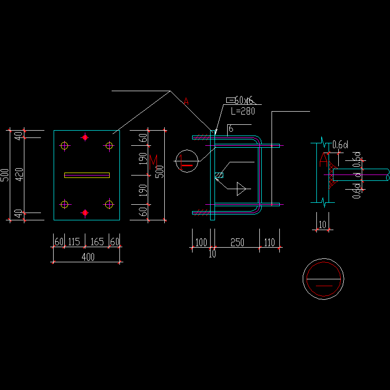 柱顶预埋铁节点构造CAD详图纸（1） - 1