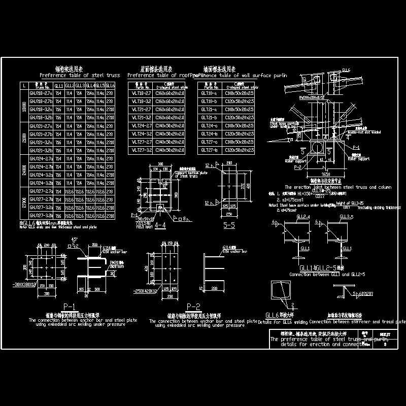钢桁架、檩条选用表,安装及连接大样 - 1