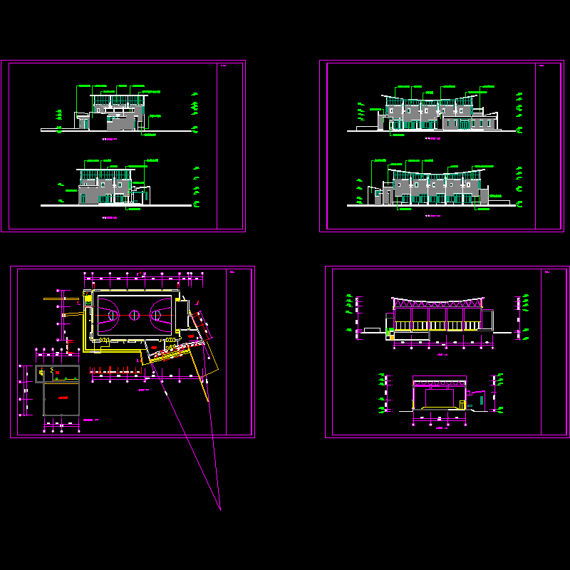 2层室内篮球馆建筑方案设计CAD初设图纸 - 1