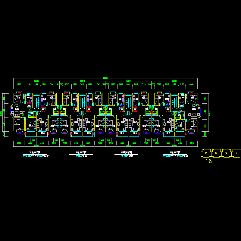 板式多层一梯二户八户户型组合平面图纸.dwg - 1