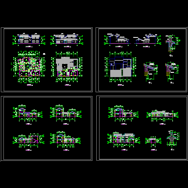 2层古建别墅建筑方案，共4张图纸 - 1