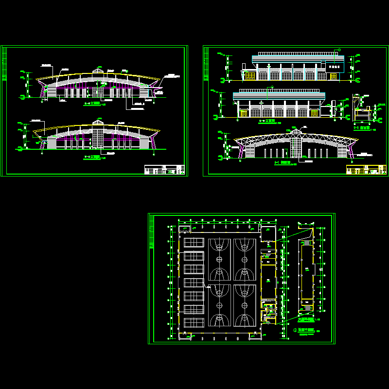 单层体育馆建筑方案设计初设图纸，共3张.dwg - 1