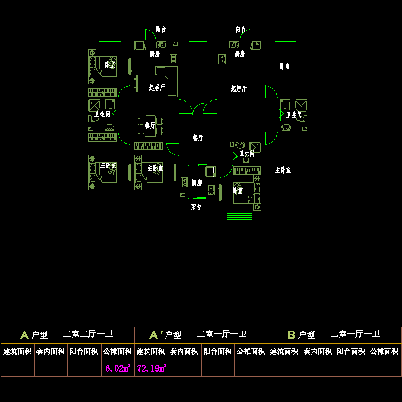 板式多层一梯三户户型图纸.dwg - 1