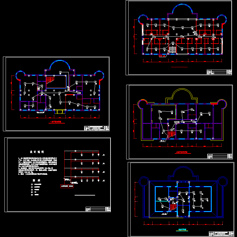 4层建筑火灾自动报警图（5页CAD图纸） - 1