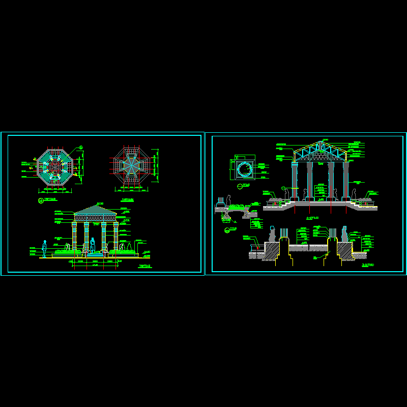 欧式钢架亭子CAD施工图纸 - 1
