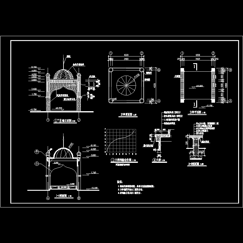 民族方亭园林设计CAD施工大样图 - 1
