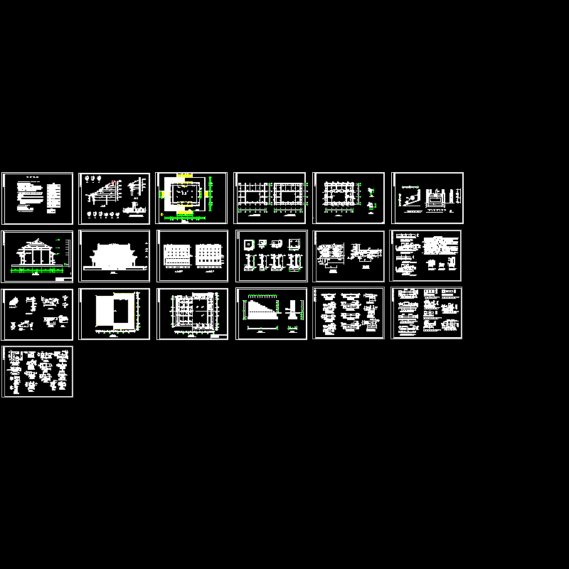 框架结构大殿全套施工dwg和CAD图纸，共19张图纸 - 1