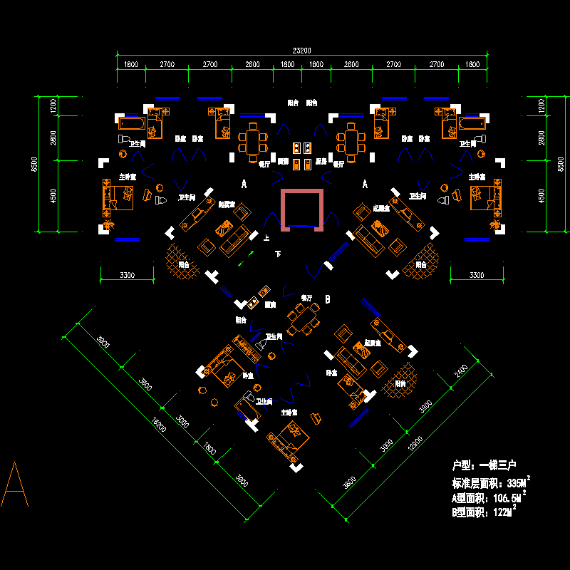 塔式高层一梯三户户型图纸.dwg - 1