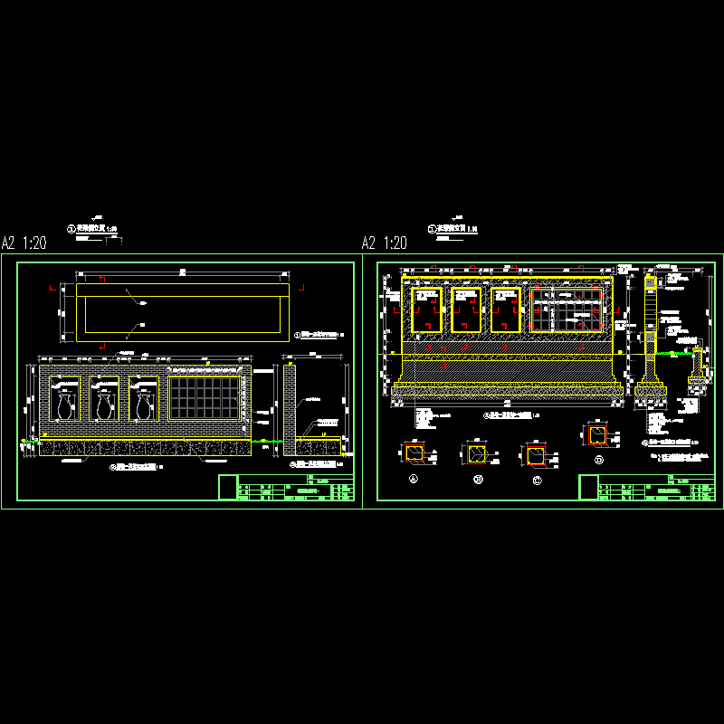 景墙花坛施工CAD图纸 - 1