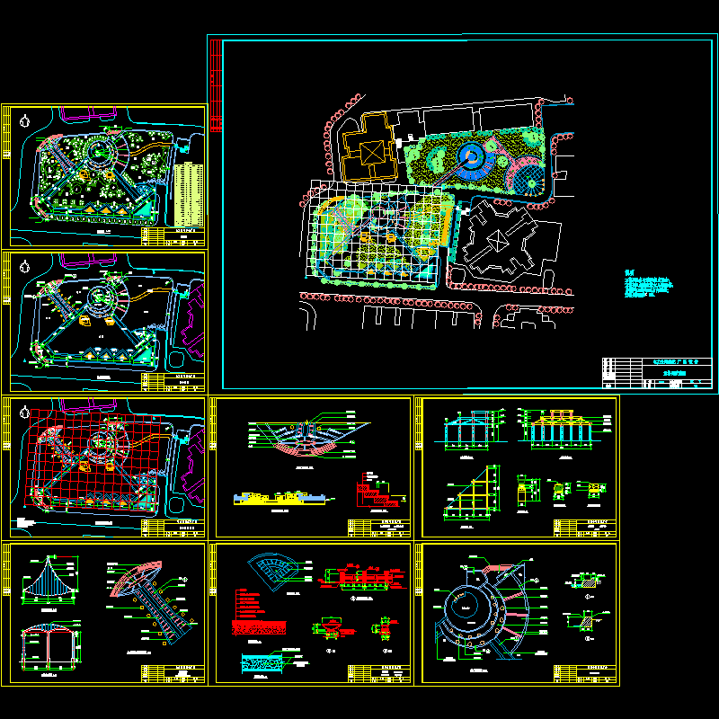 公司绿化广场景观设计全套cad图纸和建筑小品施工图 - 1