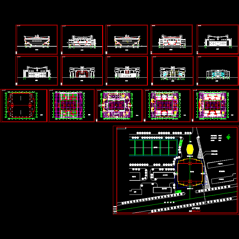 体育馆建筑设计方案,平面、立面、剖面、总平面等cad图 - 1