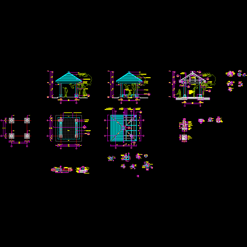 木结构四角亭全套CAD施工图（10页图纸）.dwg - 1