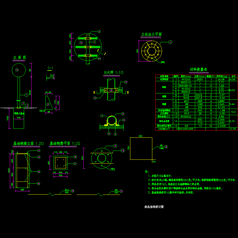 标志结构设计节点大样CAD图纸 - 1