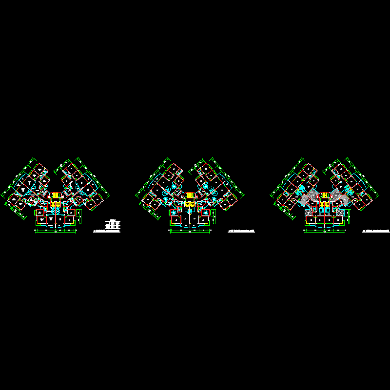 高层住宅楼一梯六户型平面图纸（110、120平方米）.dwg - 1