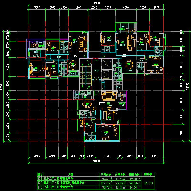 一梯三户户型方案（113/146/115）.dwg - 1