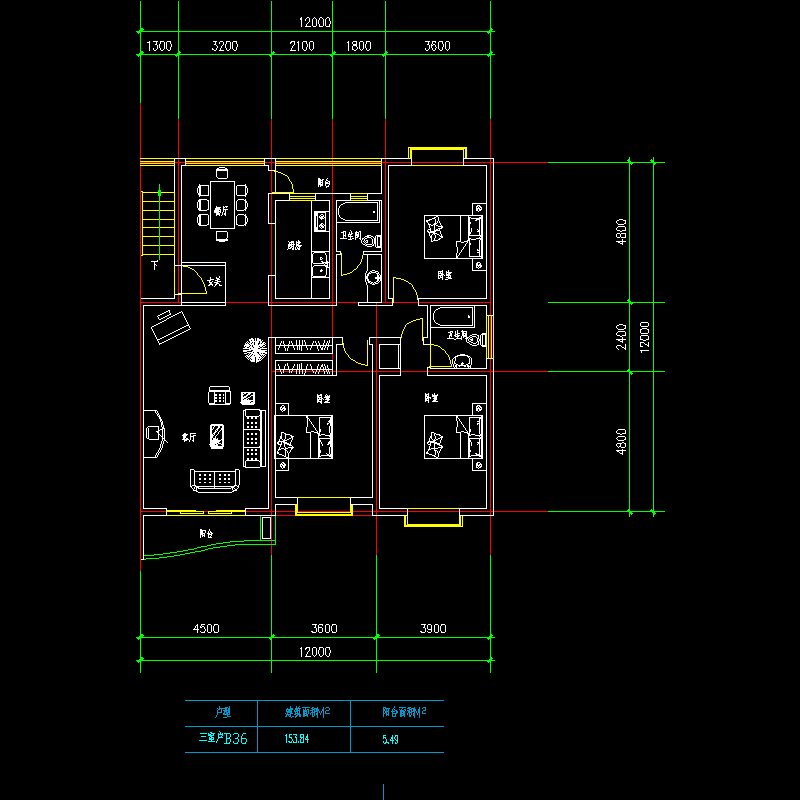 板式多层一梯两户户型图纸.dwg - 1