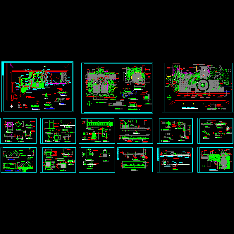 小区游园园林CAD施工图纸，共15张图纸 - 1