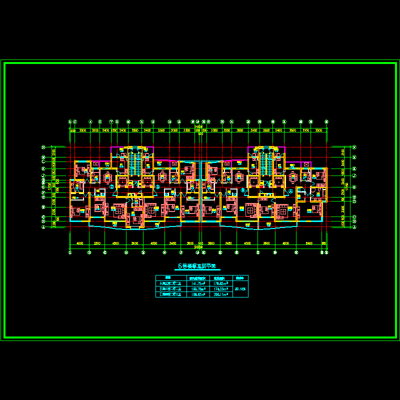 高层板式住宅楼户型图纸（170、200平方米）.dwg - 1