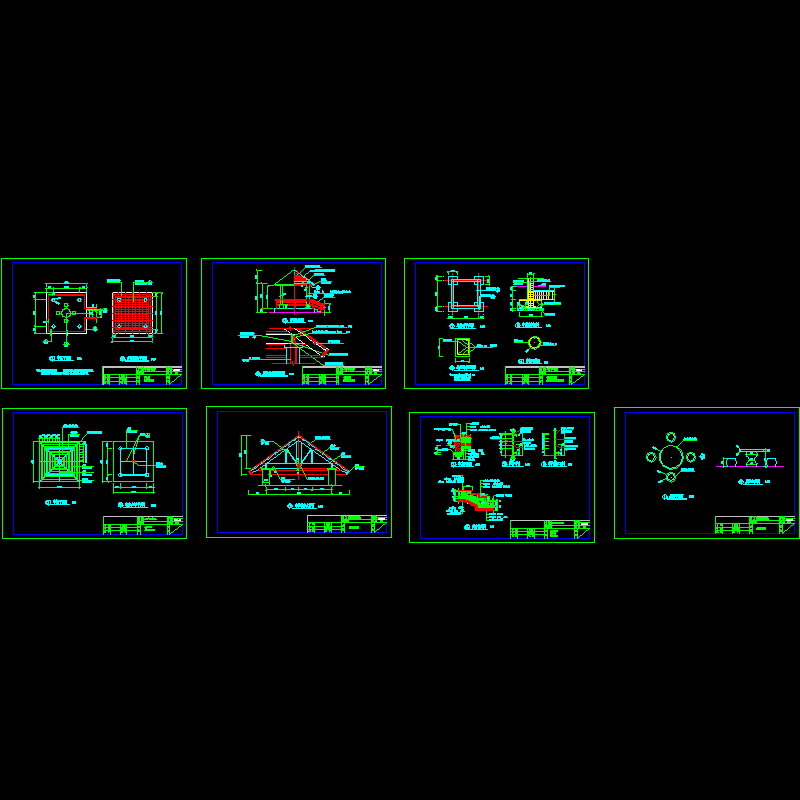 广场入口处方亭CAD施工大样图 - 1