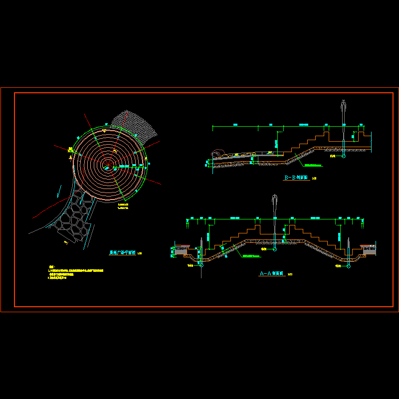 晨练广场施工CAD图纸 - 1