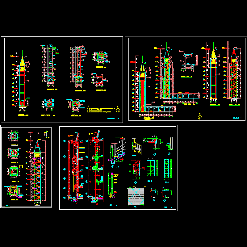 观景塔施工CAD图纸，含楼梯大样 - 1